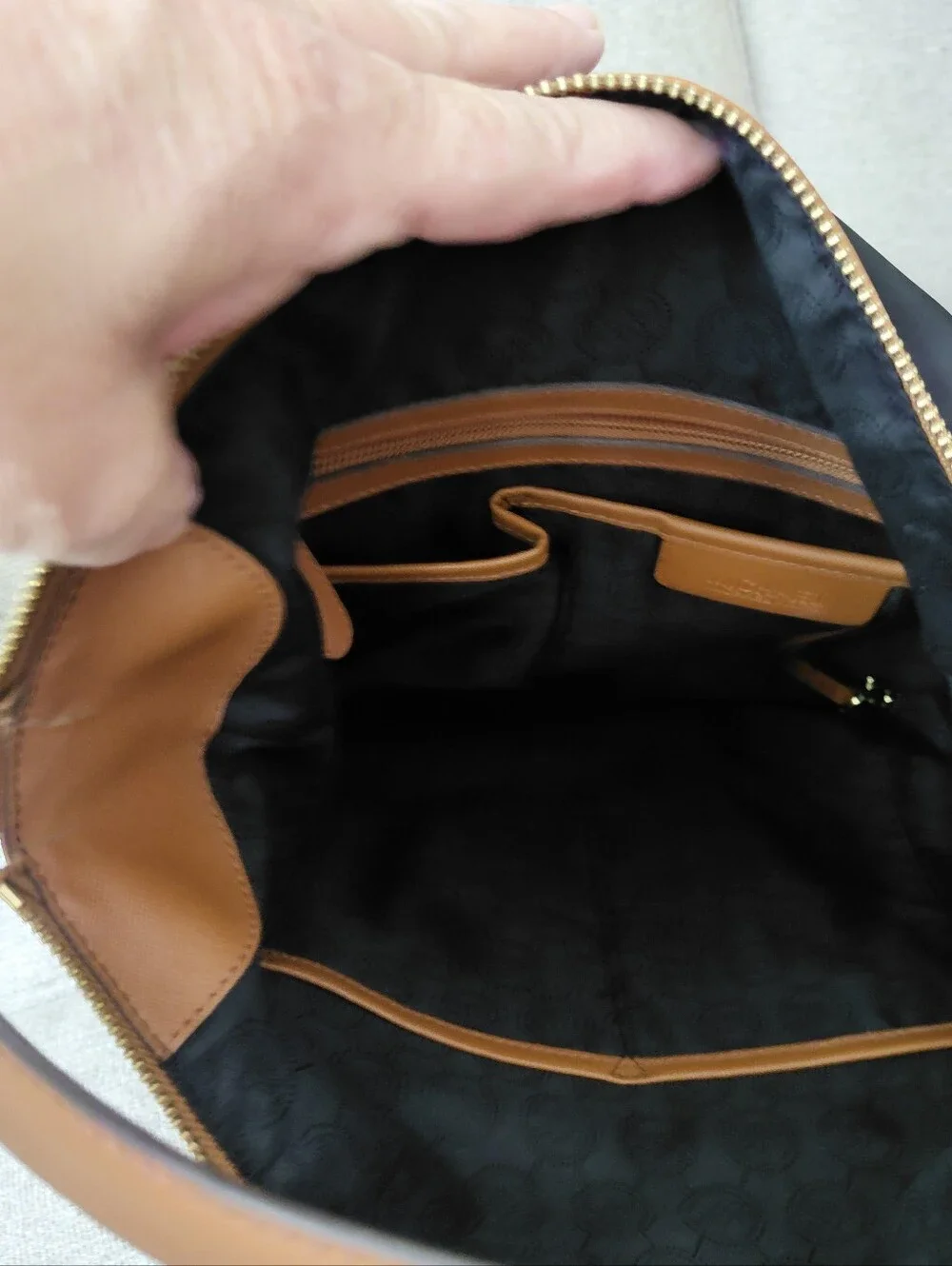 Michael Kors Kempton Nylon Satchel Bag with Brown Trim